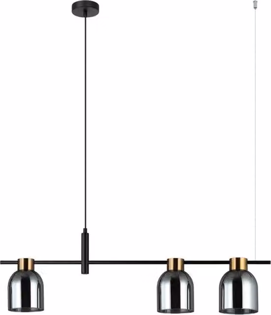 Lampada a sospensione moderna Italux in metallo nero con vetro trasparente, dimmabile, per 3 x E14