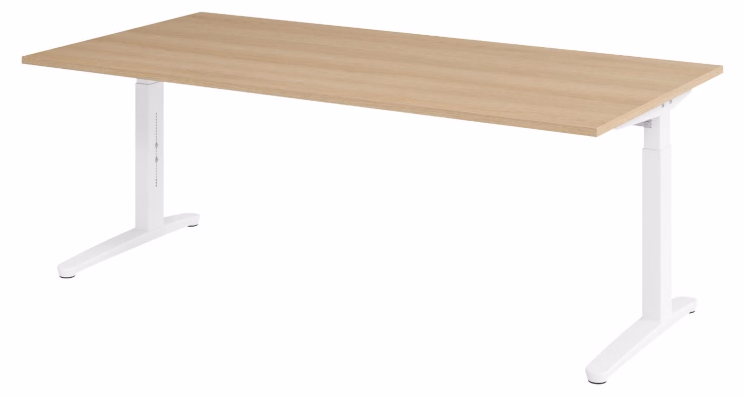 Scrivania bümö serie XB - Dimensioni: 200 x 100 cm, struttura: bianco, finitura: rovere