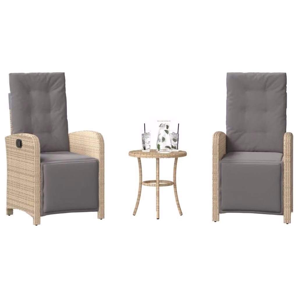 Maison Exclusive - Set da bistrot 3 pezzi con cuscini in polirattan misto beige