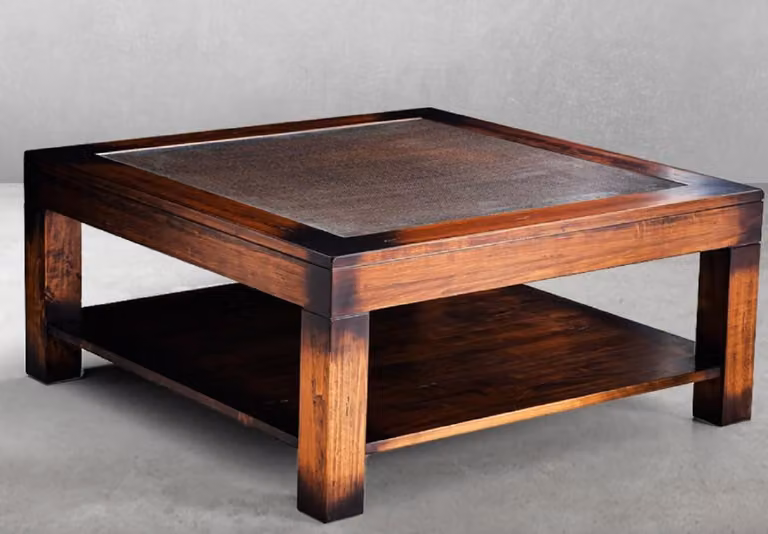 Casa Padrino tavolino in stile vintage marrone 100 x 100 x H. 45,5 cm - Tavolo da salotto quadrato in legno massiccio con piano in vetro - Mobili da salotto in stile vintage - Mobili