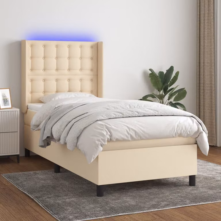 Letto Ibrido con Materasso e Illuminazione LED vidaXL in Tessuto Beige e Bianco L/P/H: 90 x 190 cm