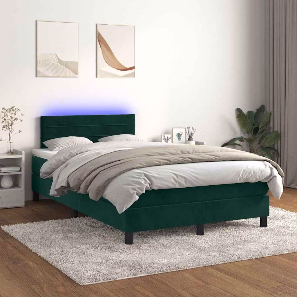 Letto a Molle con Materasso e LED vidaXL in Velluto Verde Scuro L/P/H: 120 x 200 cm – 1