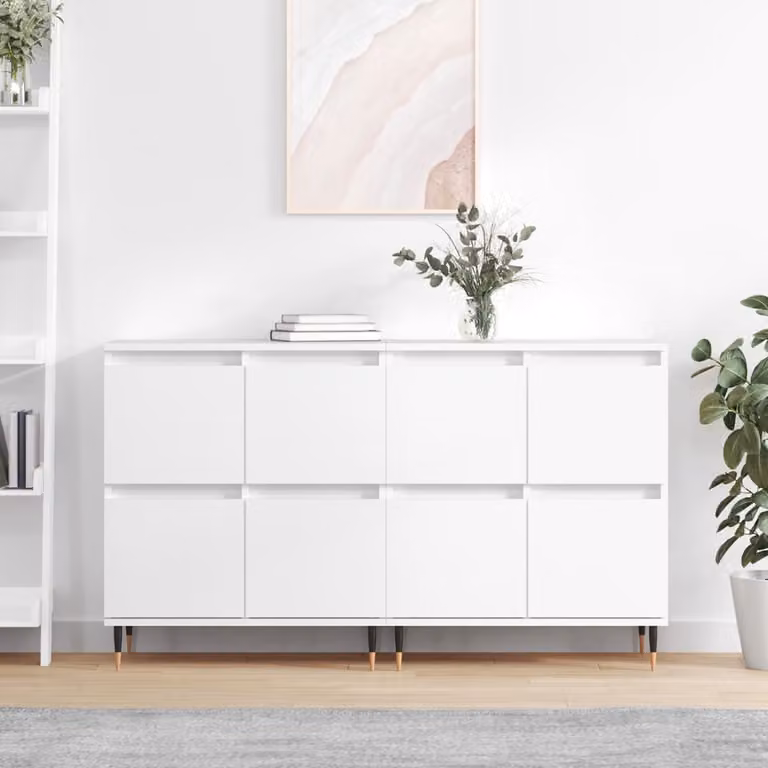 Set di 2 credenze vidaXL in legno multistrato e metallo, colore bianco opaco, L 120 x P 70 x H 35 cm