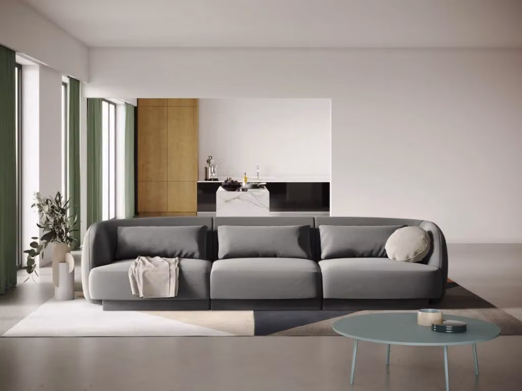 Divano 3 posti Tulum Cosmopolitan Design in velluto grigio L: 255 cm, P: 70 cm, H: 79 cm – 2