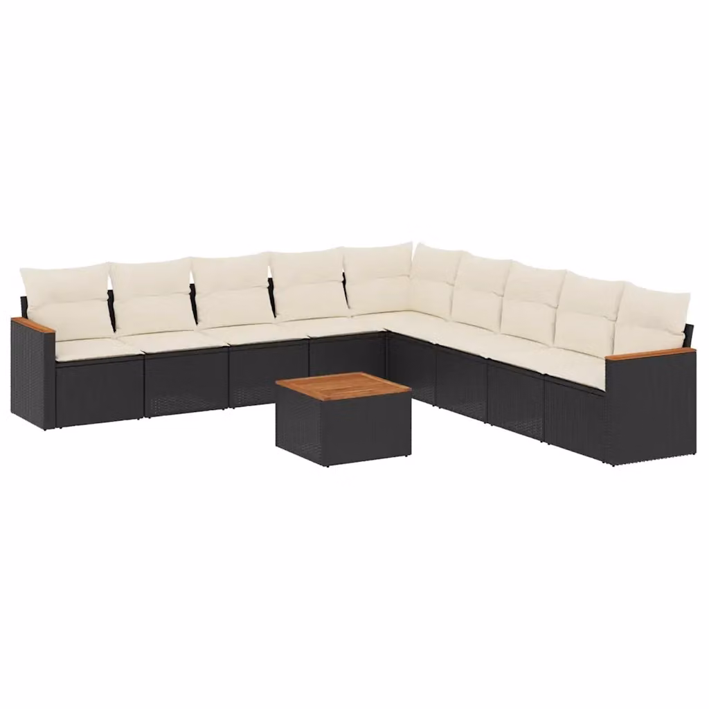 Set di Divani da Giardino vidaXL a Forma di U in Polyrattan Nero con Cuscini e Tavolino da Esterno – 2