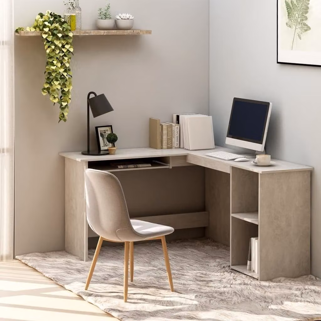 The Living Store Scrivania angolare a L in cemento grigio 120x140x75 cm materiale legno