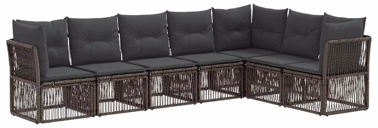 Set da giardino composto da 7 pezzi, colore grigio, realizzato in rattan sintetico