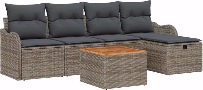 Set Divano da Giardino con cuscino 6 pcs Grigio Poly Rattan