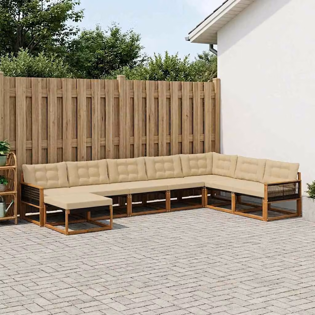 Set di divani da esterno vidaXL 8 pz in legno di acacia con cuscini beige e marrone per giardino e terrazza