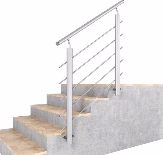 Kit ringhiera in alluminio AICA con corrimano per scala, montaggio a parete, argento opaco, Lunghezza: 100 cm