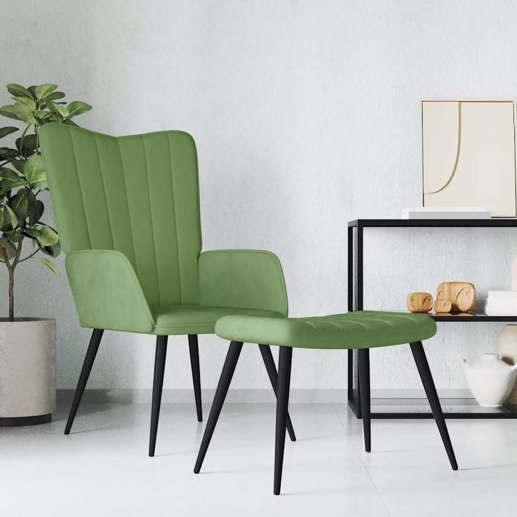 vidaXL Poltrona Relax con Sgabello in Velluto Verde Chiaro con Struttura in Metallo