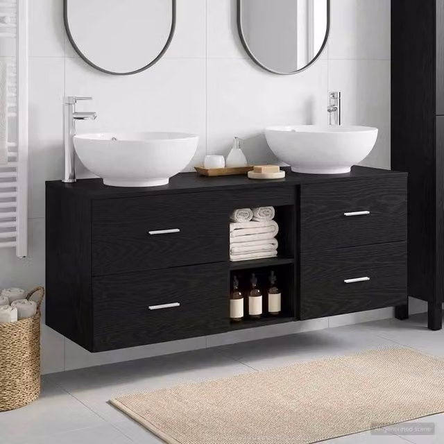 Set di mobili per il bagno 3 pz Nero 129 x 44,5 x 80 cm 3405900
