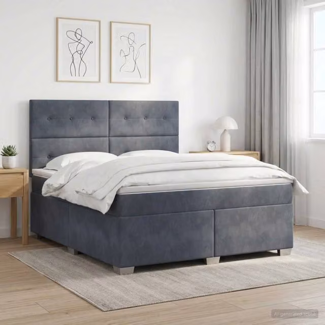 Letto box spring con materasso ibrido vidaXL in velluto grigio e bianco L/P: 180 x 200 cm – 1