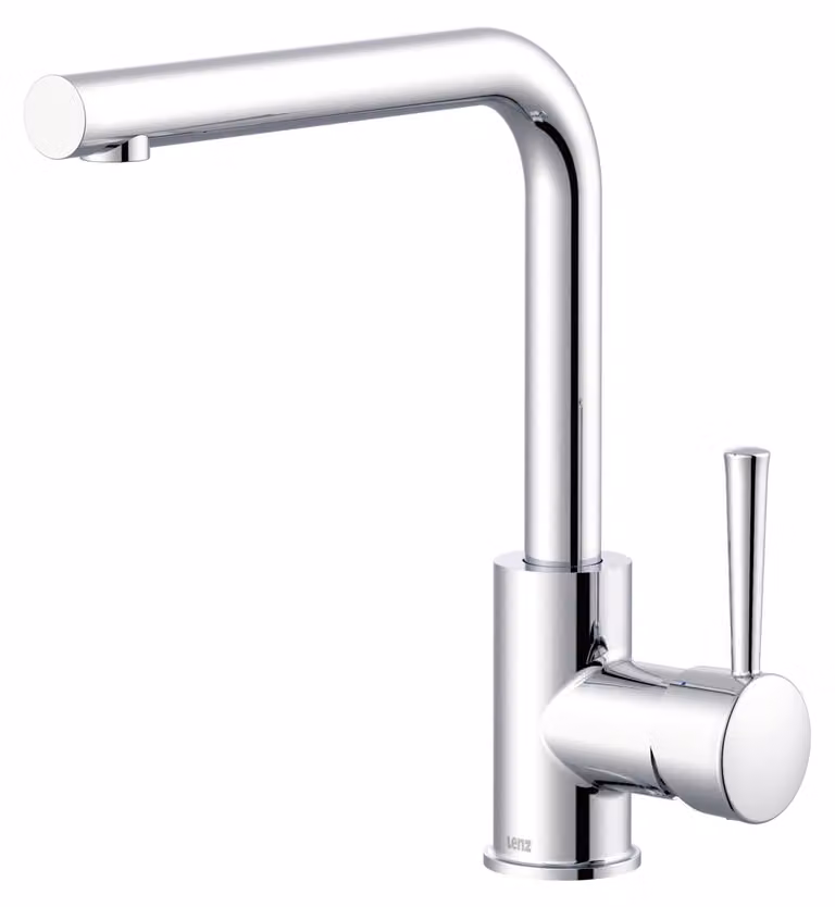 Miscelatore per lavabo a forma di L, cromato, altezza 25 cm, girevole a 360°, in ottone