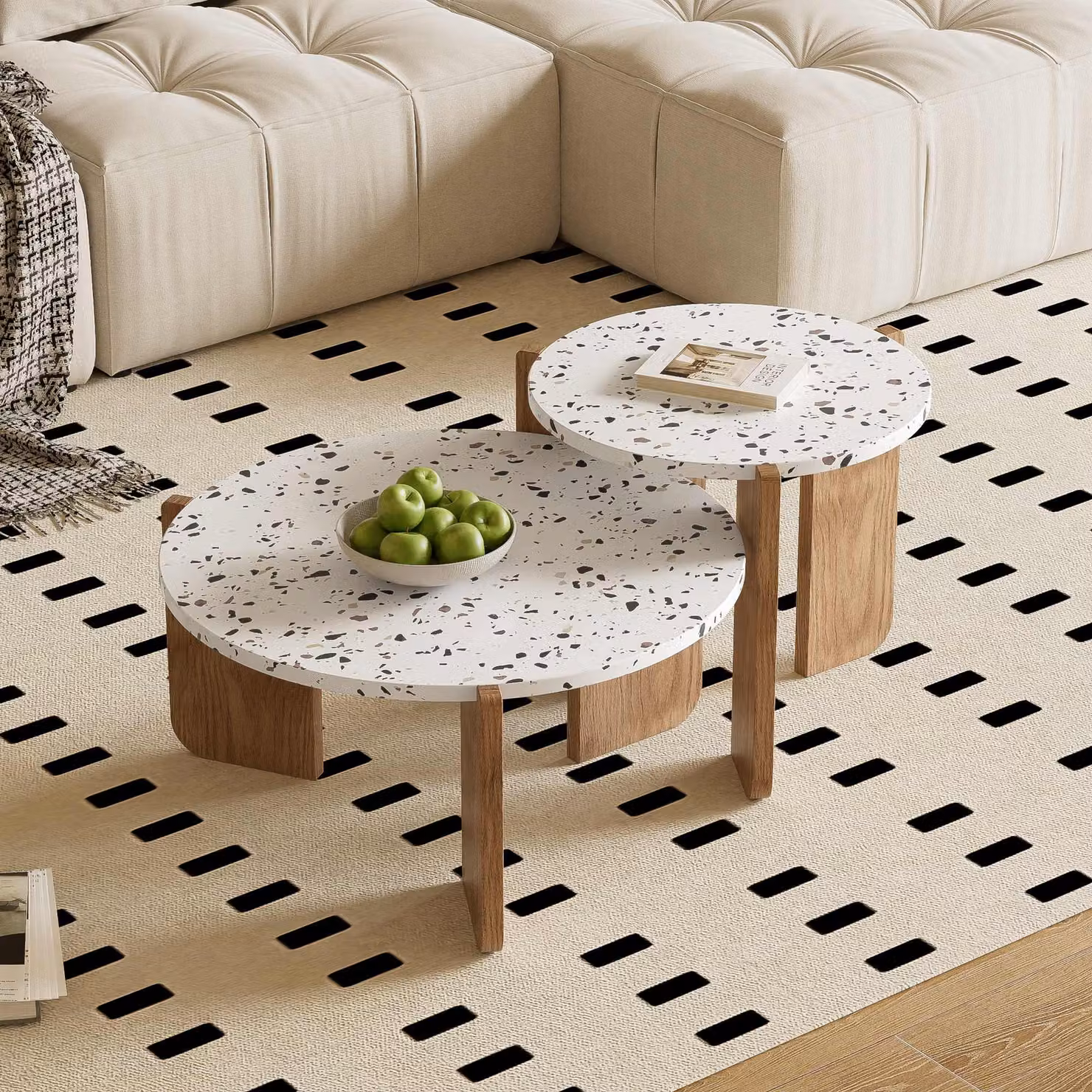 Set di 2 Tavolini da Salotto Moderni Quadrati GL Store, Colore Naturale, L/P/H: 70 x 70 x 35 cm e 50 x 50 x 45,5 cm – 2
