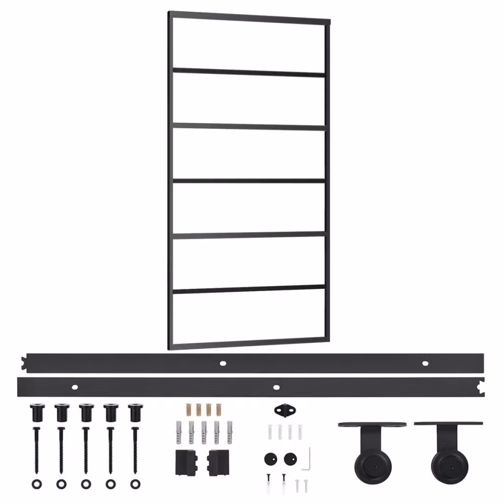 Porta Scorrevole vidaXL in Alluminio e Vetro Trasparente con Kit di Montaggio, Colore Nero, L: 102 cm, H: 205 cm – 2