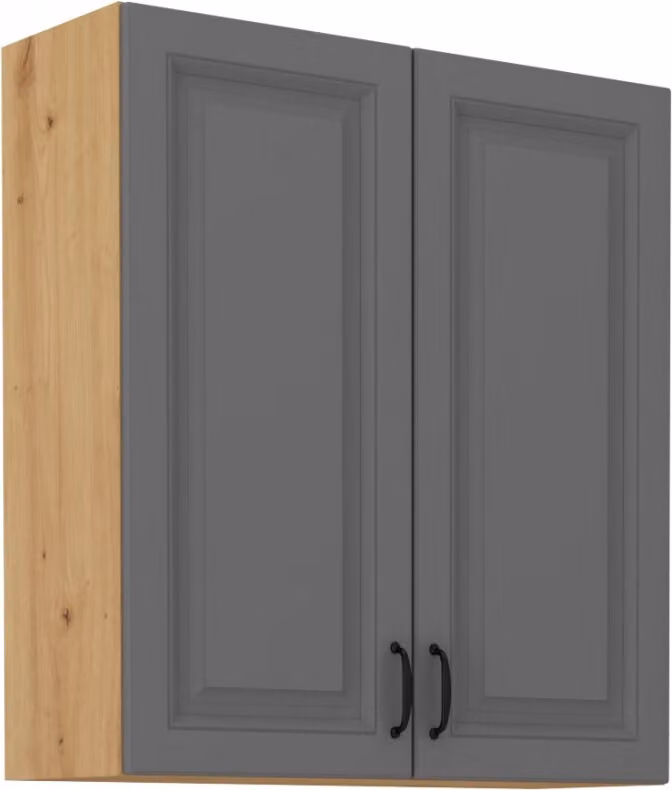 Armadietto superiore alto SOPHIA - larghezza 80 cm, grigio / rovere artisan
