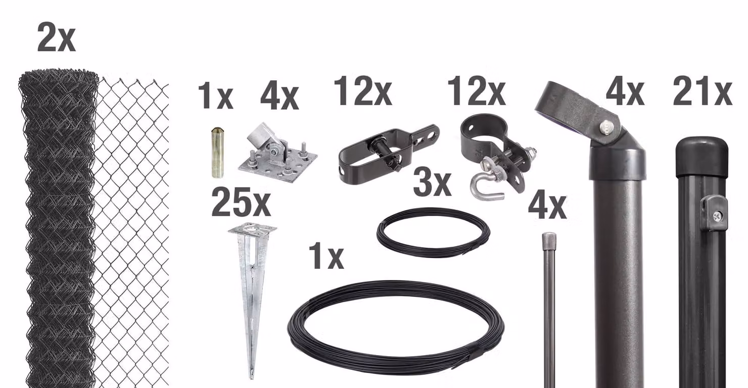 Alberts 631239 Recinzione in rete metallica come set completo di recinzione, con manicotto a terra carrabile, antracite metallizzato, altezza 125 cm, lunghezza 50 m