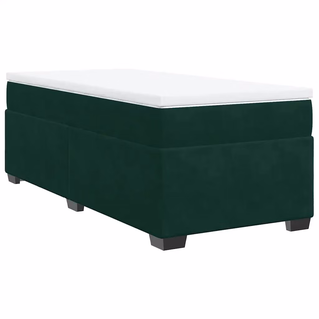 Letto con Giroletto a Molle e Materasso Ibrido vidaXL in Velluto Verde Scuro, L/P: 90 x 190 cm – 2