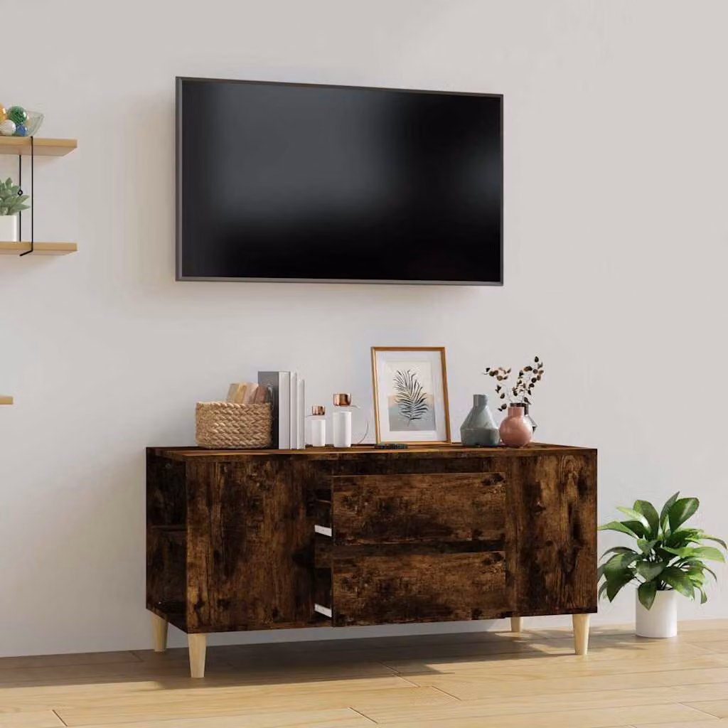 vidaXL Mobile Porta TV in Legno Multistrato Rovere Fumo con Ruote, L 102 cm x P 44,5 cm x H 50 cm
