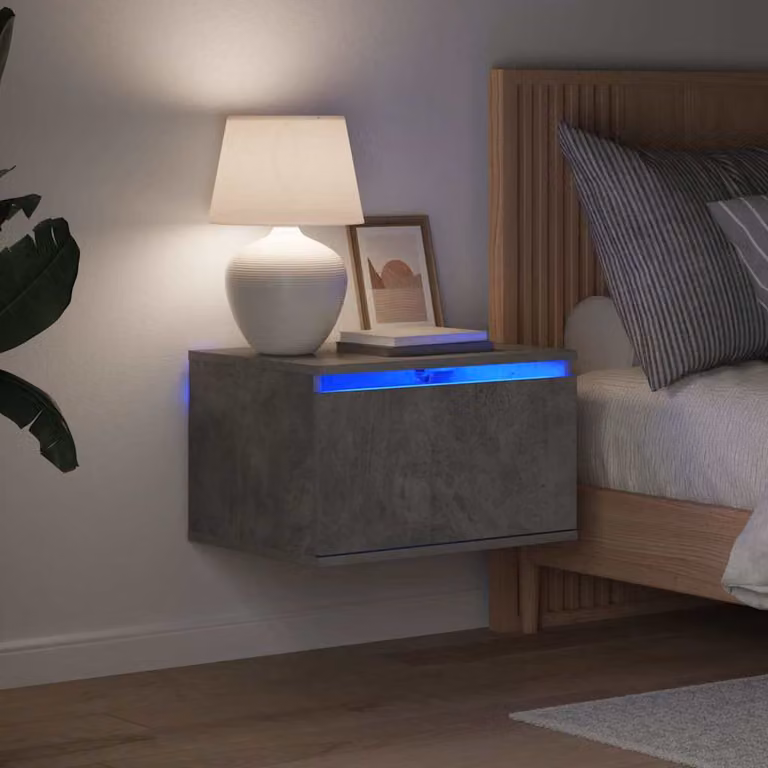 Set di 2 comodini da parete vidaXL con luci LED integrate, design moderno in legno, colore grigio cemento