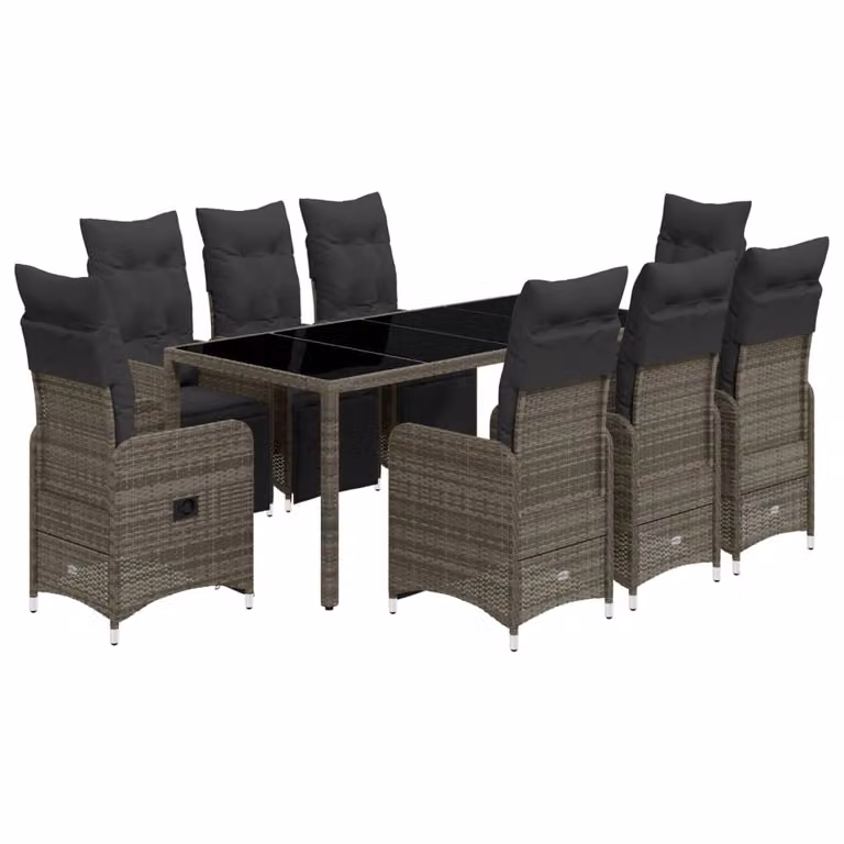 Set Bistrò da Giardino 9 pz con Cuscini in Polyrattan Grigio