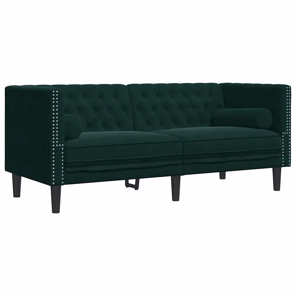 Divano Chesterfield a 2 posti vidaXL in velluto verde con cuscini inclusi L: 174 cm, P: 74,5 cm, H: 70,5 cm – 2
