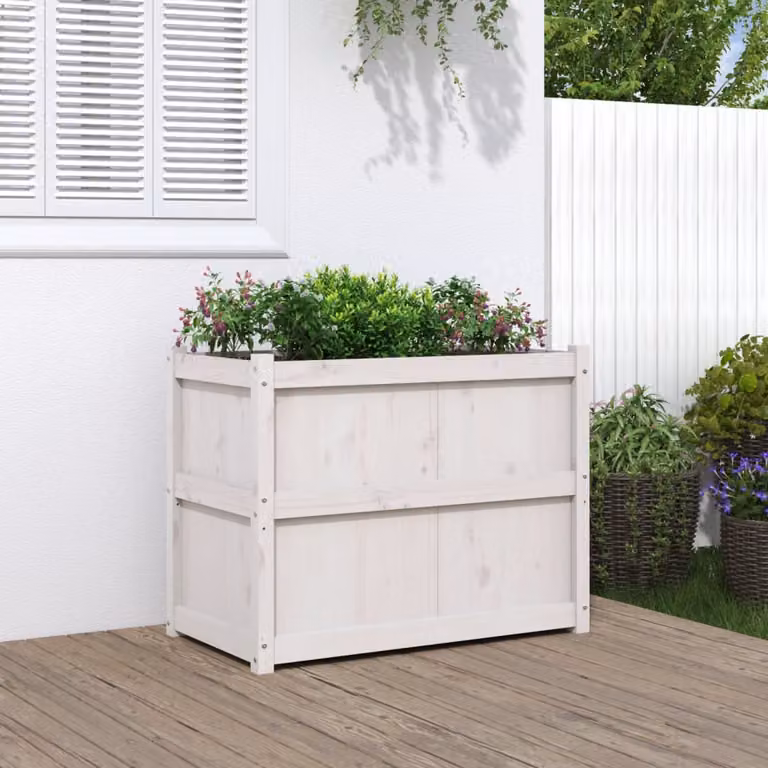 Fioriera da giardino vidaXL in legno di pino massello, colore bianco, L 90 cm x P 50 cm x H 70 cm