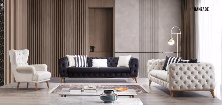 Sofagarnitur Sofa 3+3+1 Sitzer Schwarz Chesterfield Sessel Möbel Luxus Design