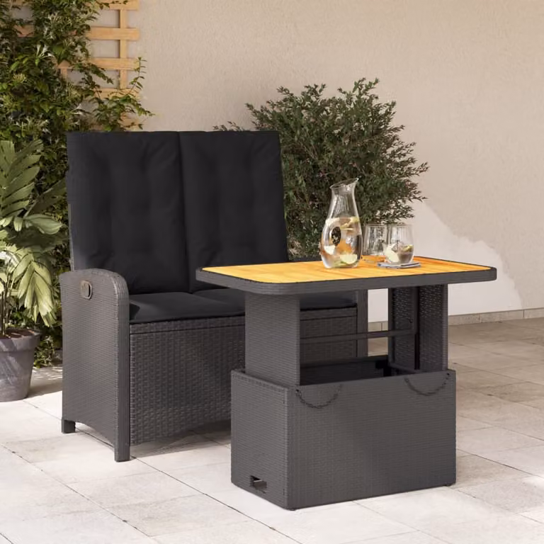 Maison Exclusive - Set da Pranzo da Giardino 2 pz con Cuscini Nero in Polyrattan