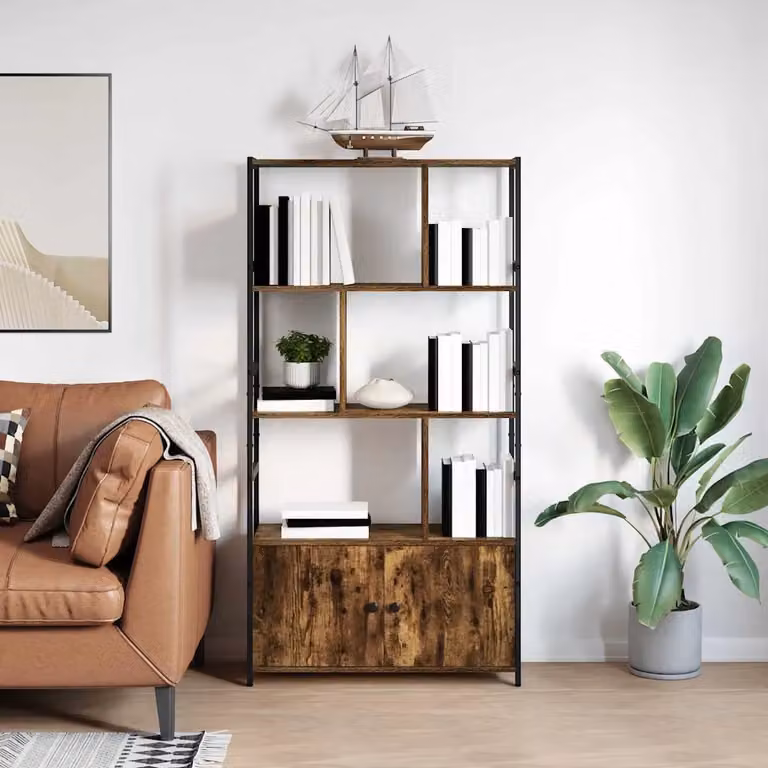 Libreria a scala moderna vidaXL in legno e metallo marrone L: 80 cm, P: 30 cm, H: 155,5 cm