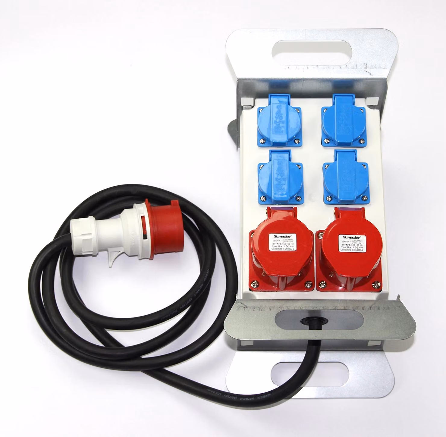 Distributore di corrente CEE da 16 A, 400 V - 4 prese Schuko da 230 V - Materiale plastico