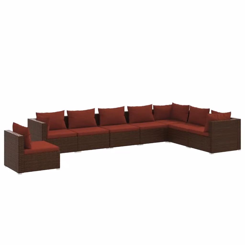 Set di divani da giardino vidaXL in rattan marrone con cuscini e struttura in metallo, 8 pezzi – 2