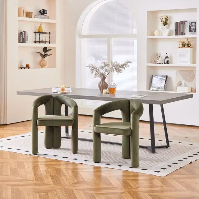 Sedia da pranzo moderna MIVRAY con braccioli in tessuto geometrico verde per soggiorno e ufficio