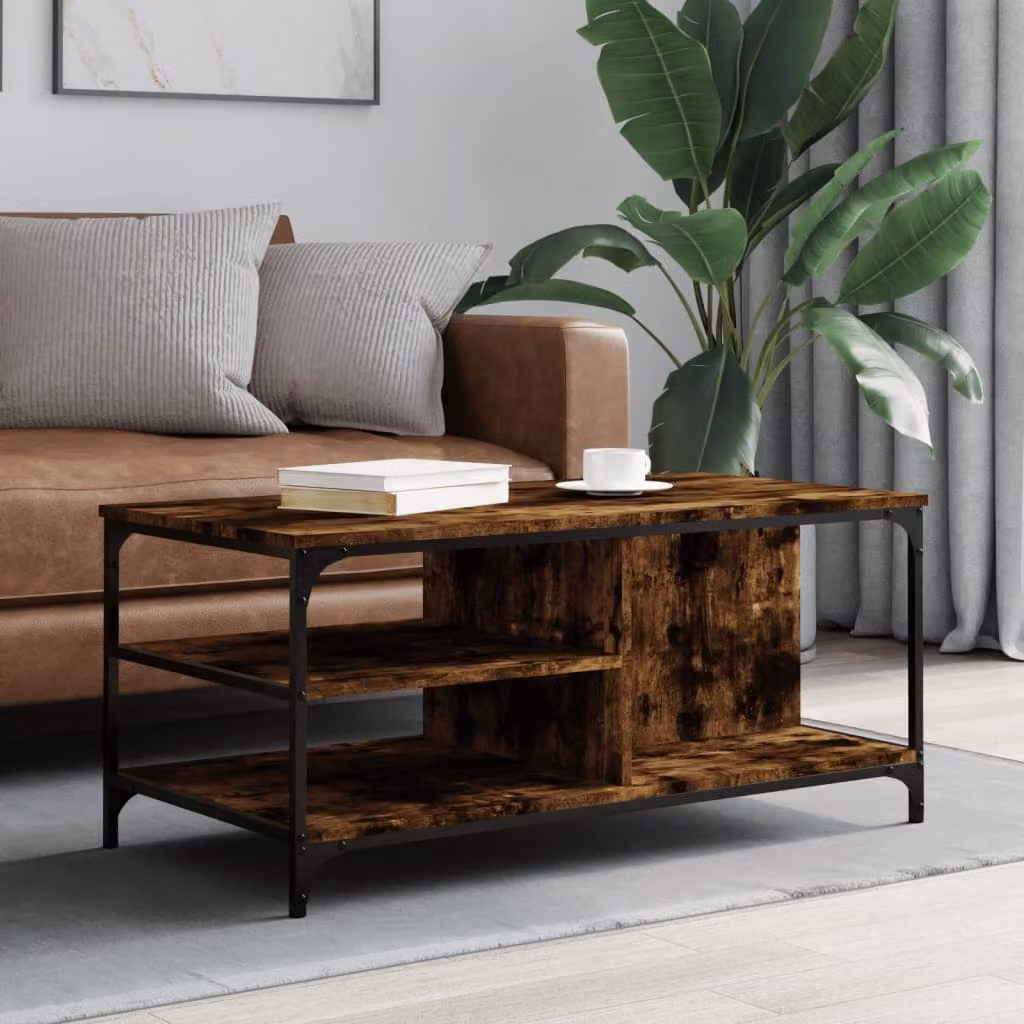 Tavolino da salotto vidaXL in legno e metallo color marrone, L 100 cm x P 50 cm x H 45 cm