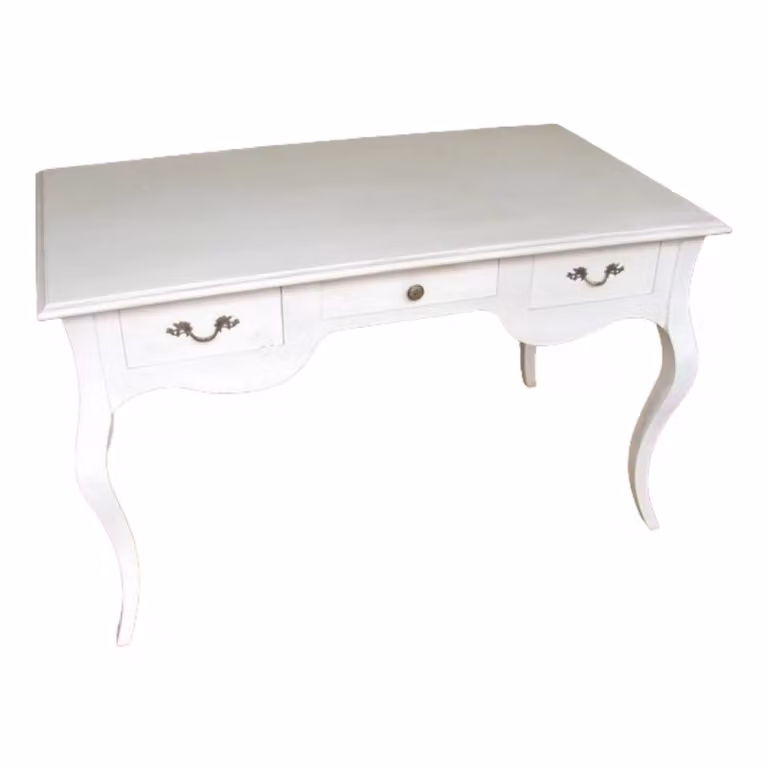 Scrivania in legno con 3 cassetti laccata bianco opaco Mobili 2G L: 130 cm, P: 75 cm, H: 80 cm