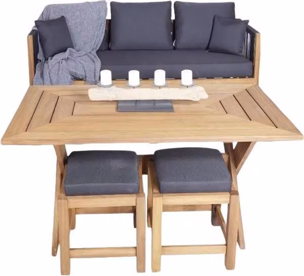 Terrassenmöbel Gartenmöbel Set Sofa Couch Holz Esstisch Komplett 2x Hocker
