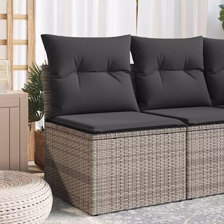 Sedia da giardino vidaXL in polyrattan grigia con cuscini in tessuto resistente ai raggi UV