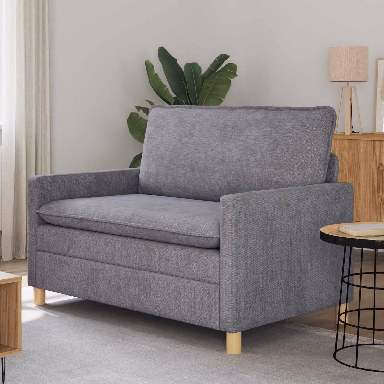 Divano vidaXL in tessuto con cuscini inclusi e coperture rimovibili, Grigio e Marrone, L: 126 cm, P: 81 cm, H: 87,5 cm