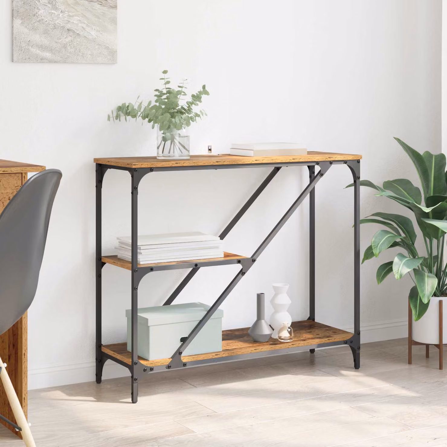 vidaXL Tavolo consolle in stile rustico marrone L: 88,5 cm, P: 30 cm, H: 75 cm