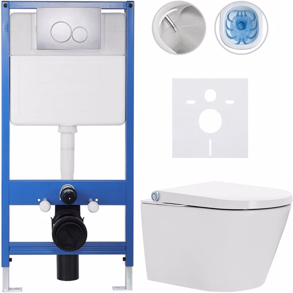 Set completo per WC Profi/Cronus Standard - bianco lucido - pulsante WC doppio/cromato - installazione a parete - 59,3 x 38,4 cm