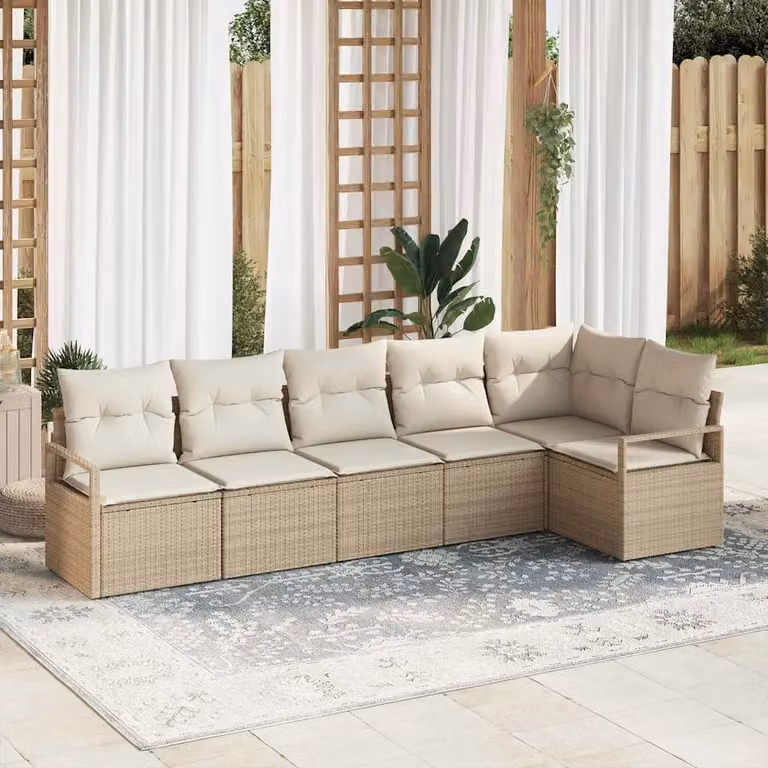 Set Divano da Giardino vidaXL a Forma di L in Polyrattan con Cuscini Beige e Bianco