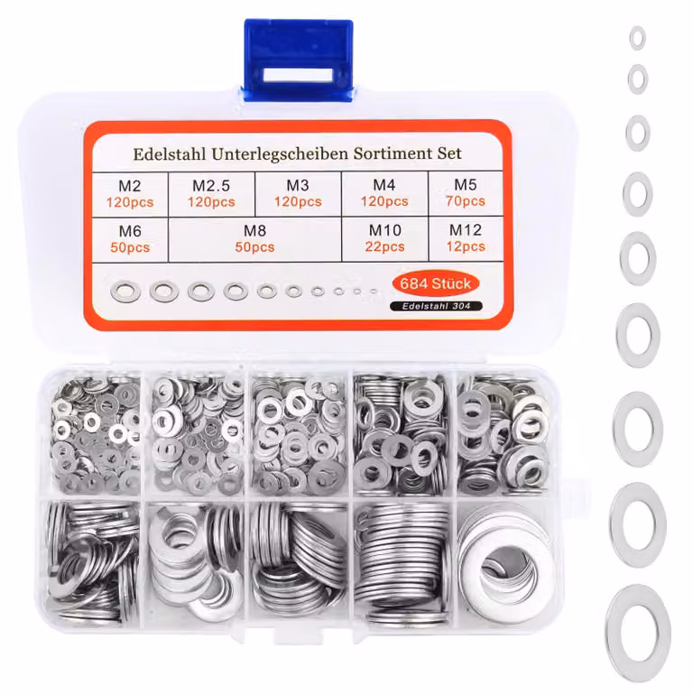 Set di anelli di tenuta piatti, 684 pezzi, acciaio inossidabile, da M2 a M12