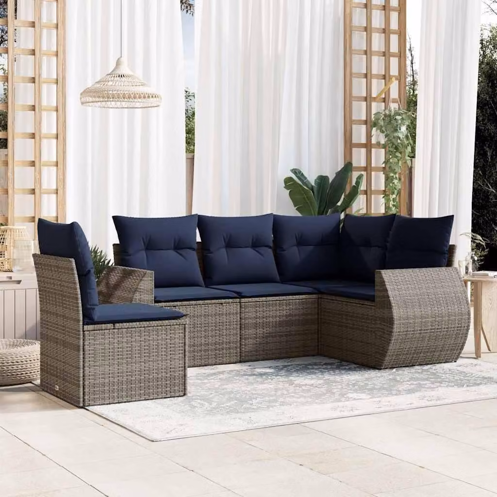 Maison Exclusive - Set di 5 divani da giardino con cuscini, grigio, polyrattan