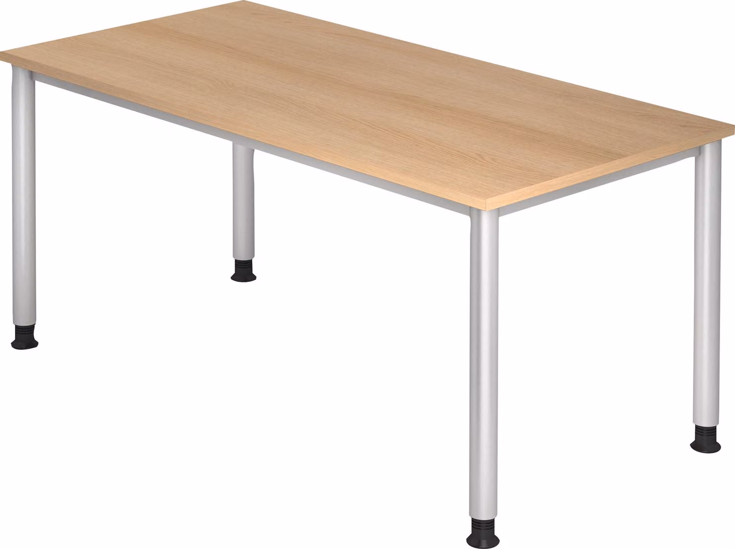 Scrivania serie H | struttura a 4 gambe | regolabile in altezza | estremamente stabile, dimensioni piano d'appoggio:160 x 80 cm, colore piano d'appoggio:rovere, colore struttura:argento