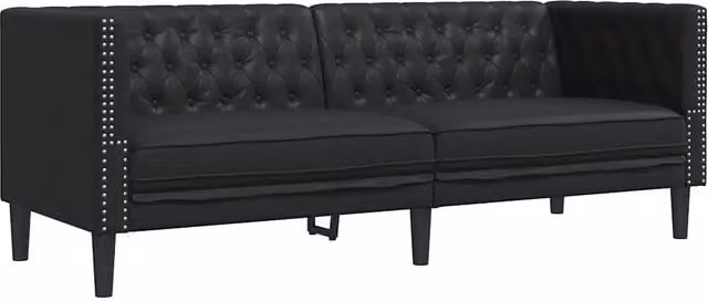 Sofa Chesterfield a 3 posti in similpelle nero per soggiorno L: 194 cm, H: 74,5 cm, P: 70,5 cm – 1