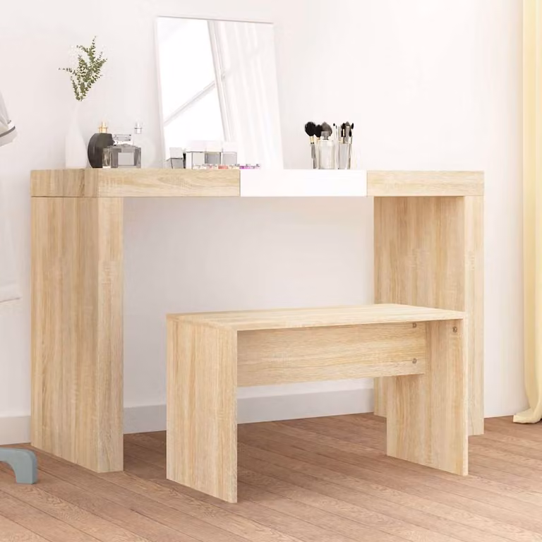 Sgabello da toeletta vidaXL in legno multistrato color rovere sonoma L 70 cm x P 35 cm x H 45 cm