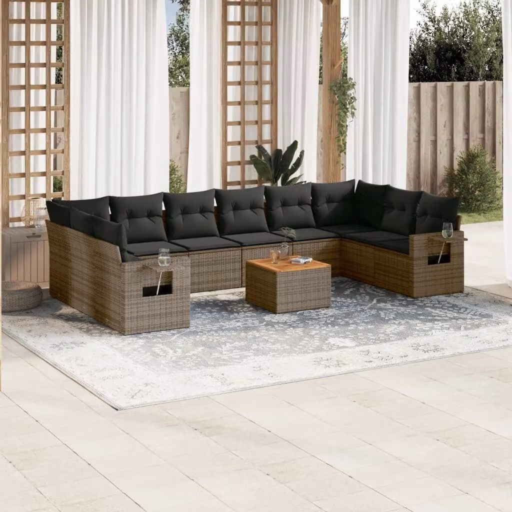 Maison Exclusive - Set Divani da Giardino 11 pz con Cuscini in Polyrattan Grigio