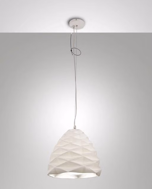 Fabas Duchessa Lampada a Sospensione in Metallo e Ceramica Bianca, Ø 30 cm, Attacco E27