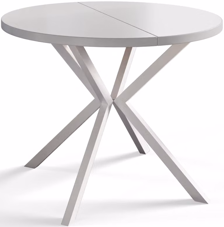 Alpi Moebel, Tavolo da Pranzo Rotondo, Tavolo da Cucina Allungabile, Diamentro: 100-180 cm, Gambe in Metallo Bianche, Bianco, Collezione Loft Liten